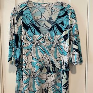 Liz Claiborne Teal Blue Faux Wrap Blouse XXL